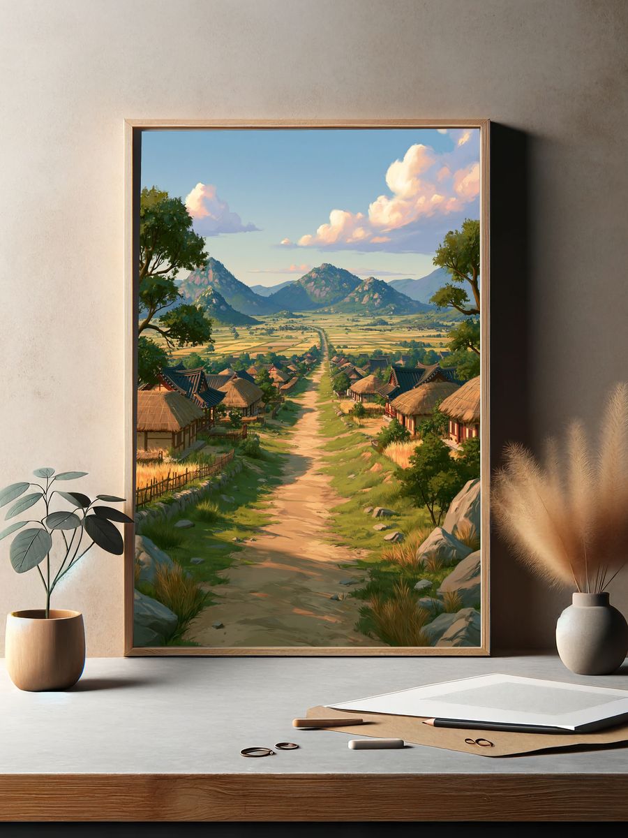 Mountain Village Landscape Print. — room view 2