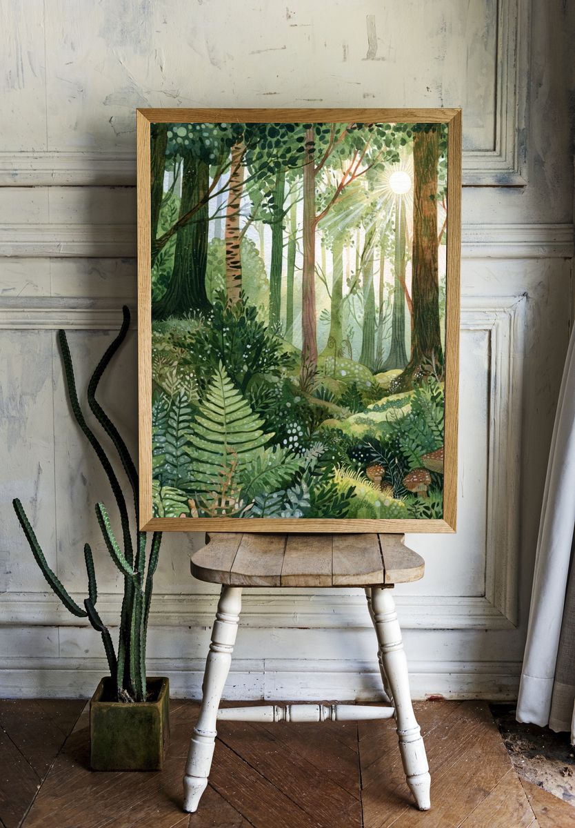 Sunlit Forest Watercolor Poster. room preview