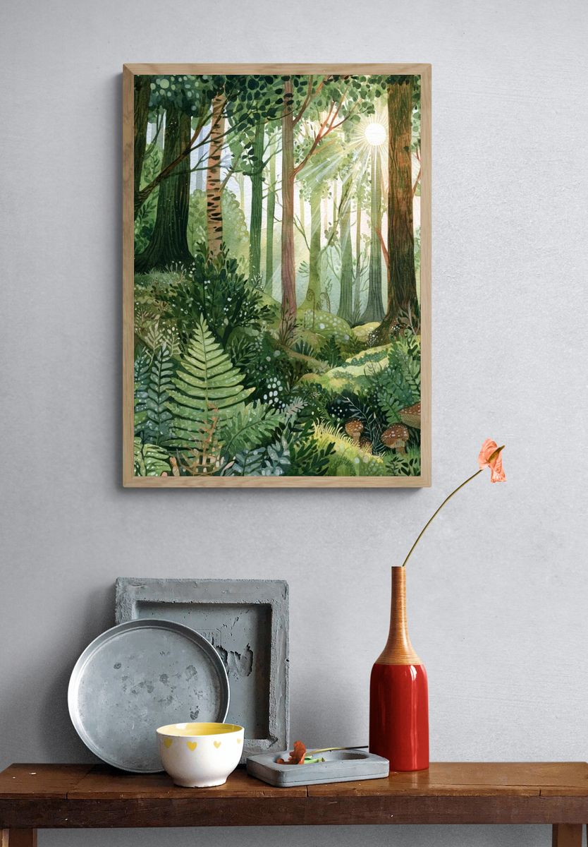 Sunlit Forest Watercolor Poster. — room view 3
