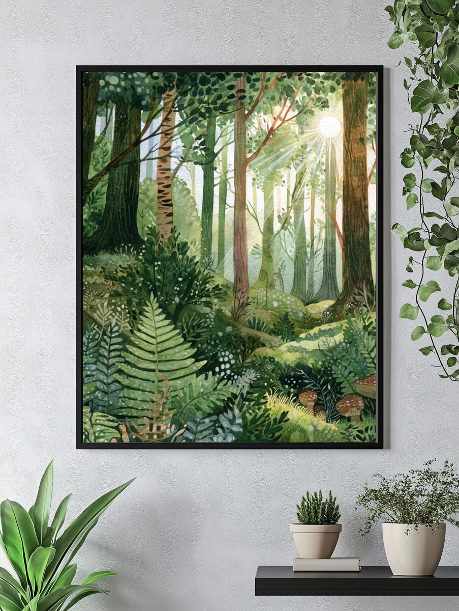 Sunlit Forest Watercolor Poster. — room view 4