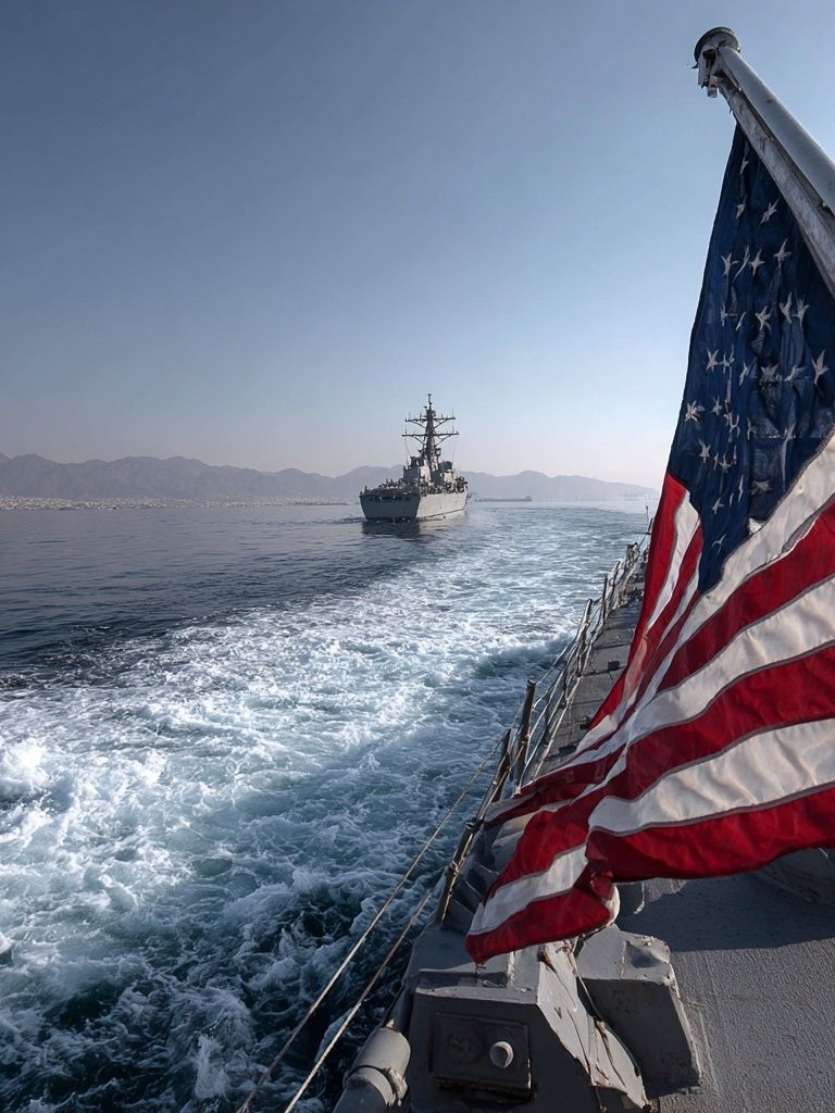 American Flag on Navy Ship — Photography Print. poster — photography art