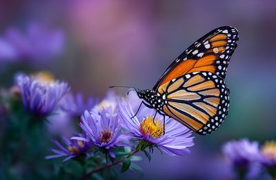 Monarch Butterfly on Purple Flowers — Nature Print.