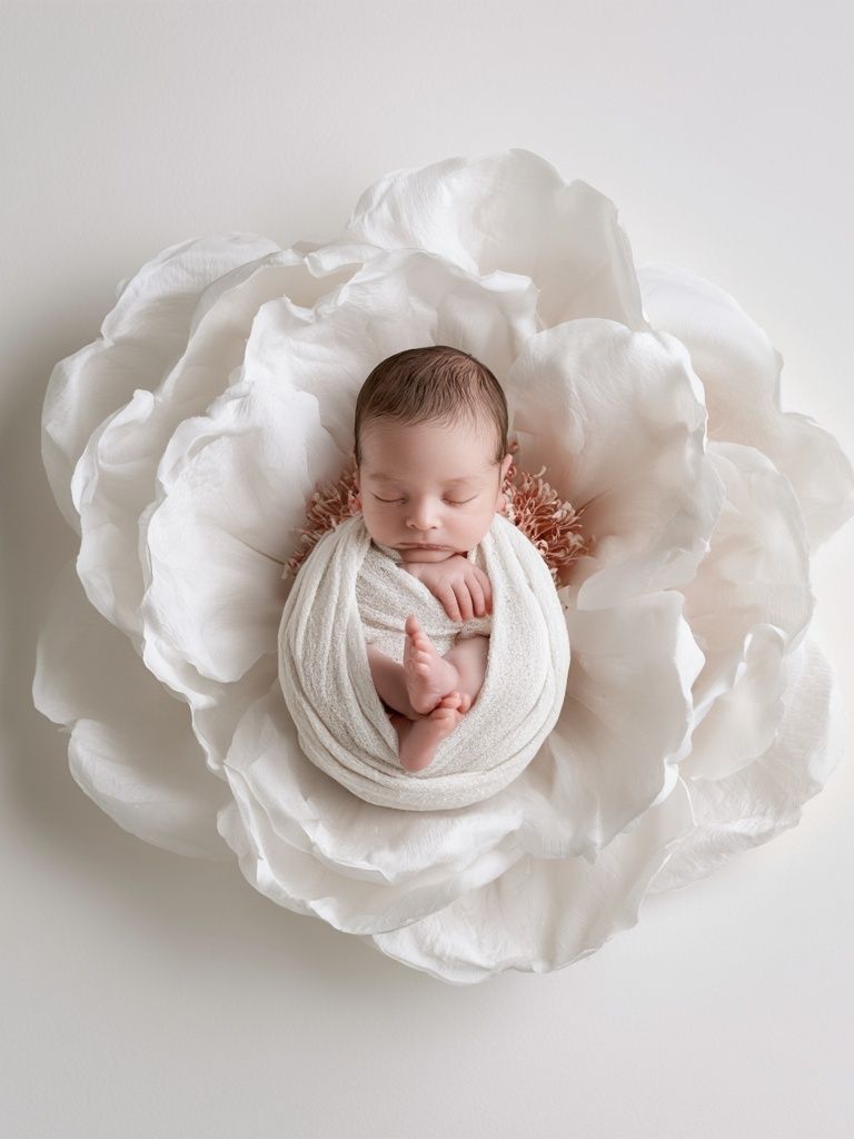 Sleeping Newborn Flower Portrait Print. poster detail