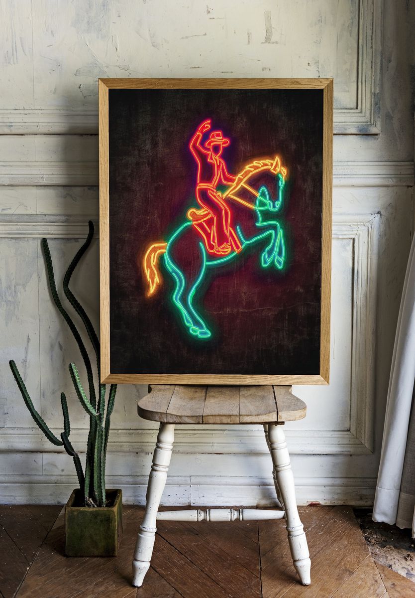 Neon Cowboy Horse Poster. room preview