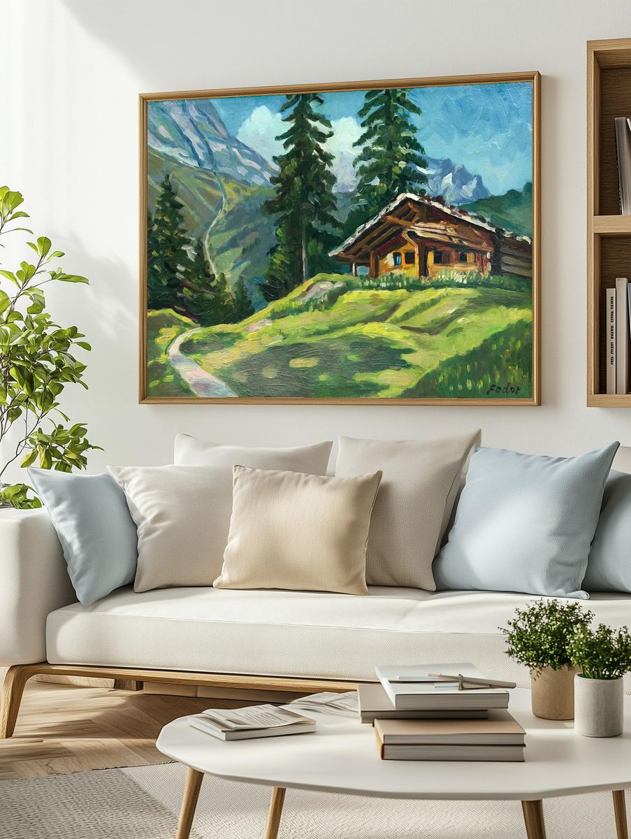 Mountain Cabin Landscape Poster. — room view 2