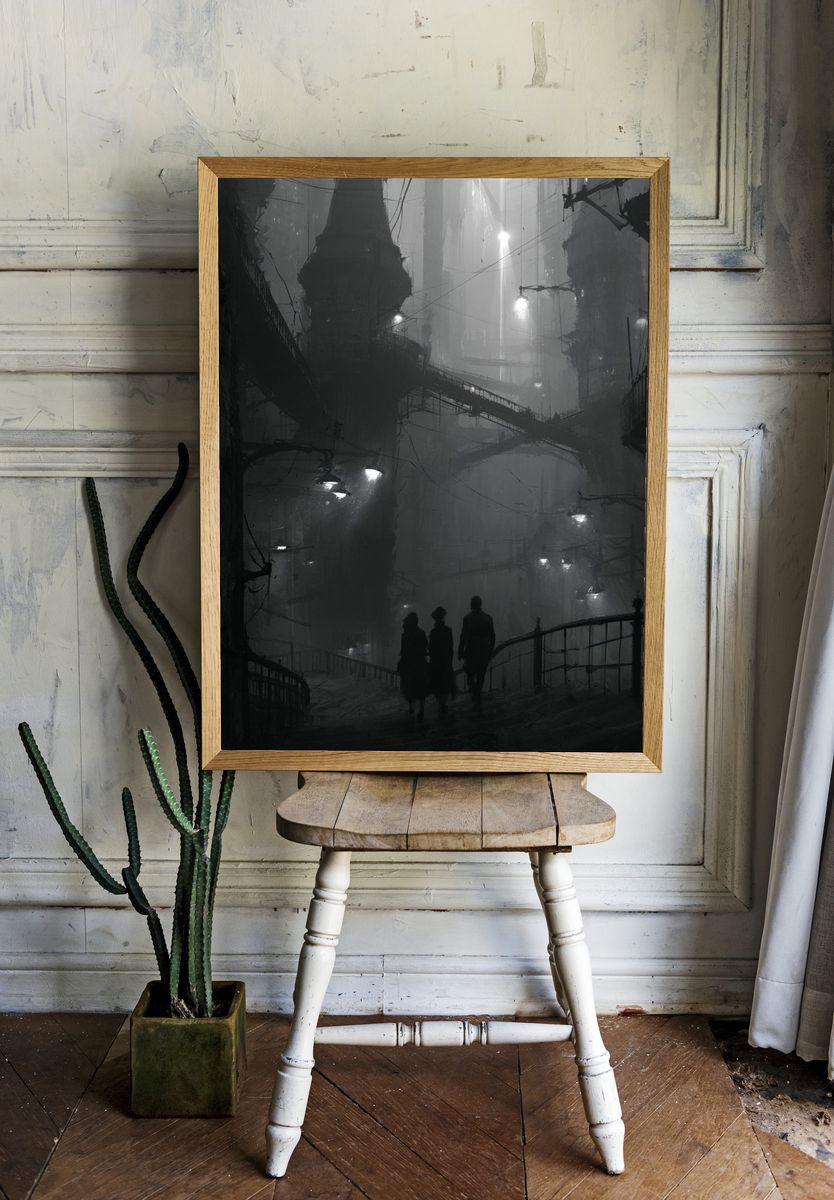 Noir Cityscape Photography Poster. — room view 1