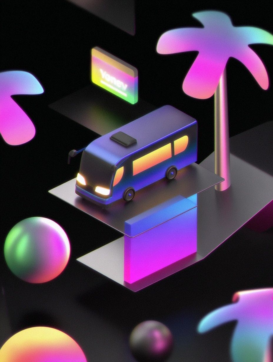 Neon Camper Van Illustration Poster. poster detail