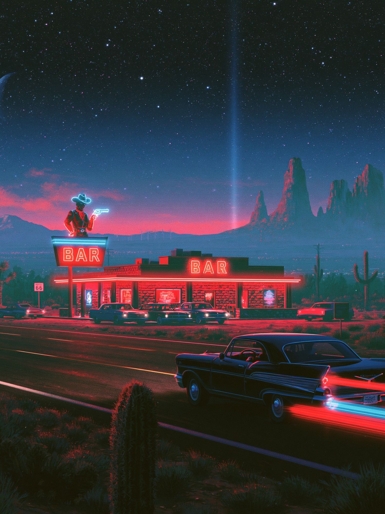 Neon Desert Bar — Retro Print. poster — illustration art