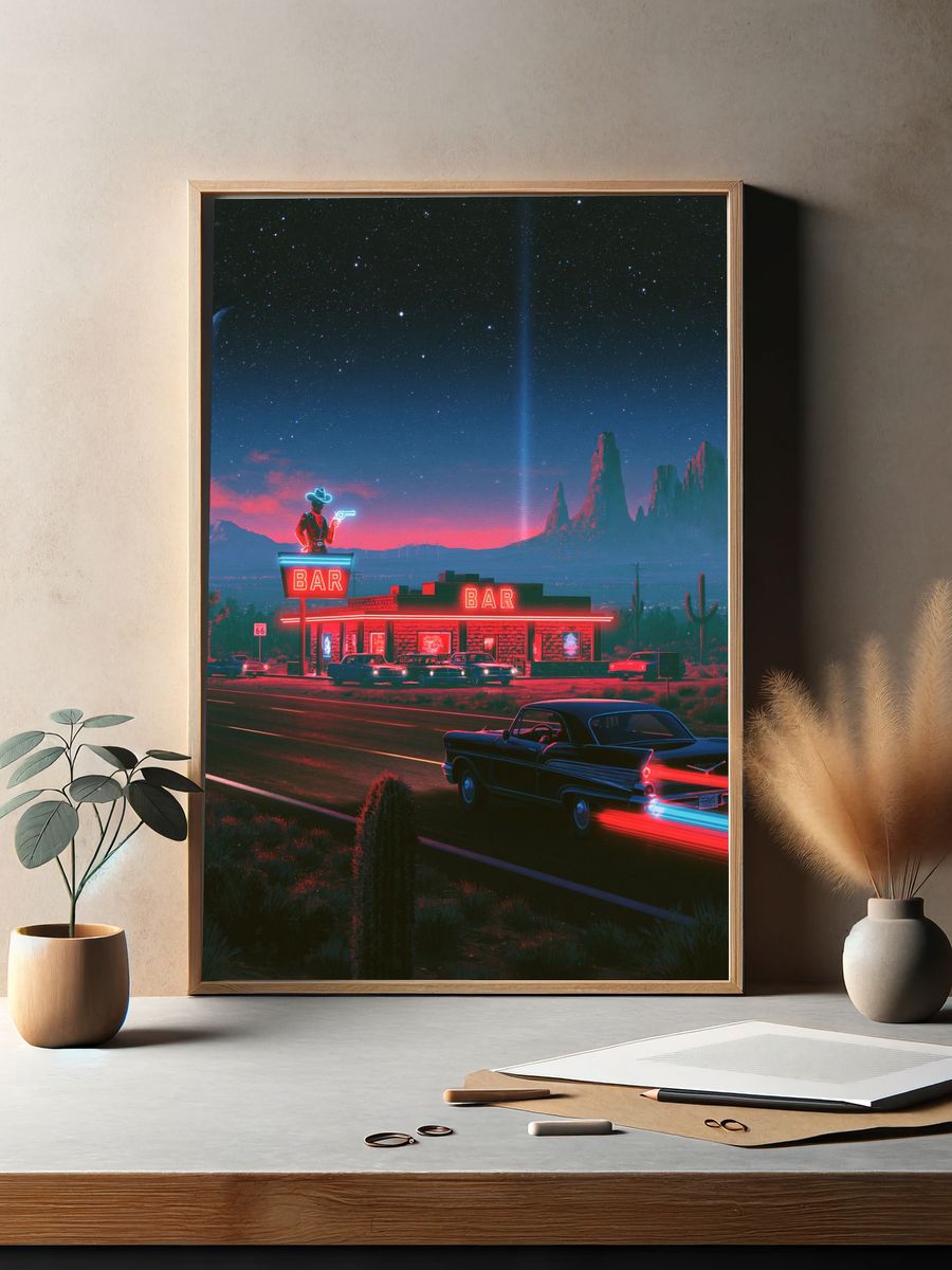 Neon Desert Bar — Retro Print. — room view 2
