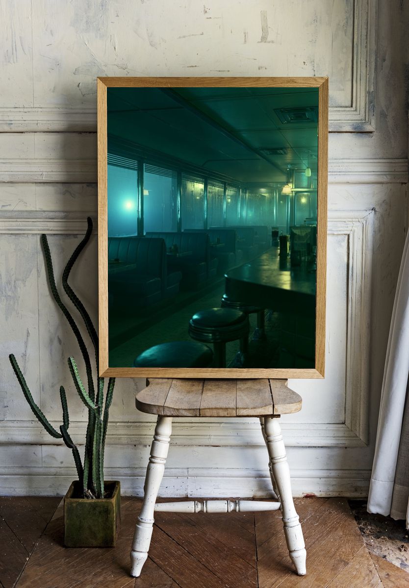 Neon Diner Interior Photography Poster. room preview