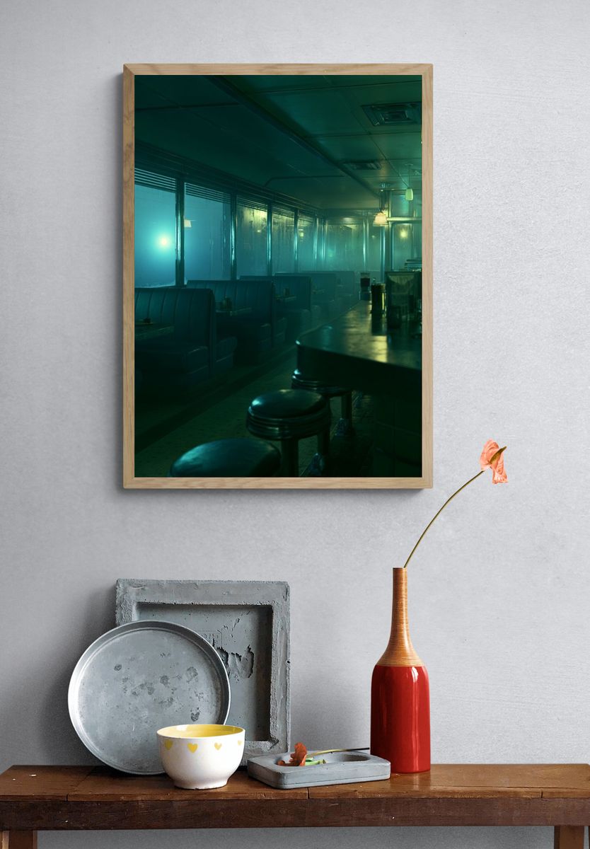 Neon Diner Interior Photography Poster. — room view 3