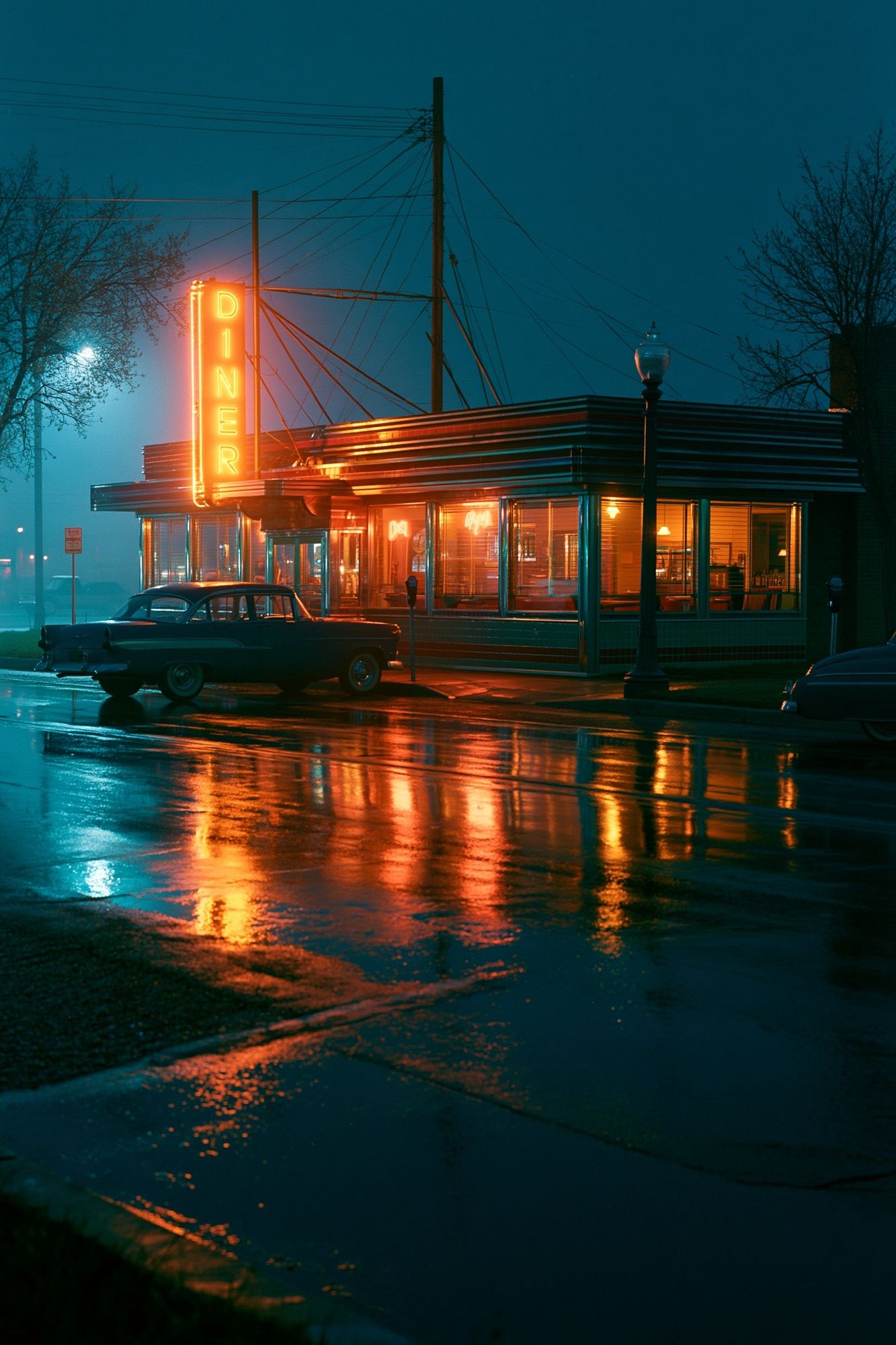 Neon Diner Night Photography Poster. poster detail