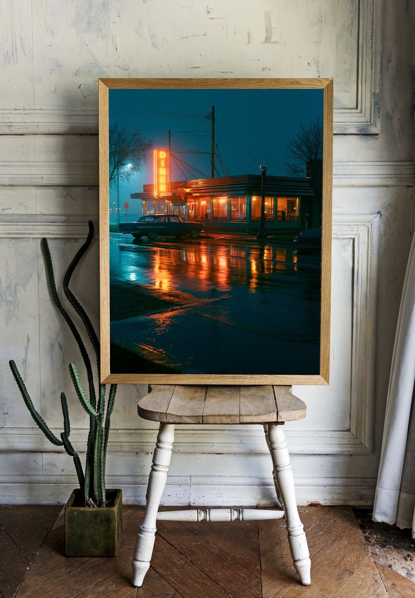 Neon Diner Night Photography Poster. room preview