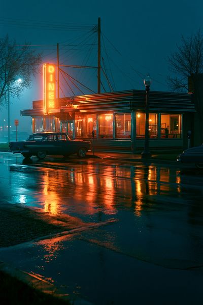 Neon Diner Night Photography Poster. poster