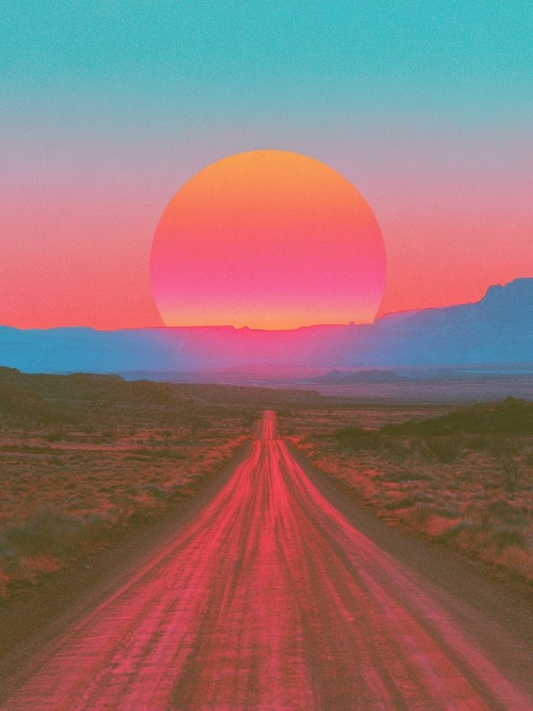 Neon Desert Sunset Poster. poster detail