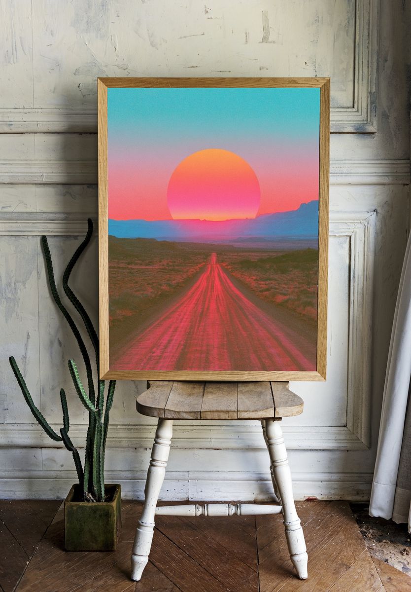 Neon Desert Sunset Poster. — room view 1