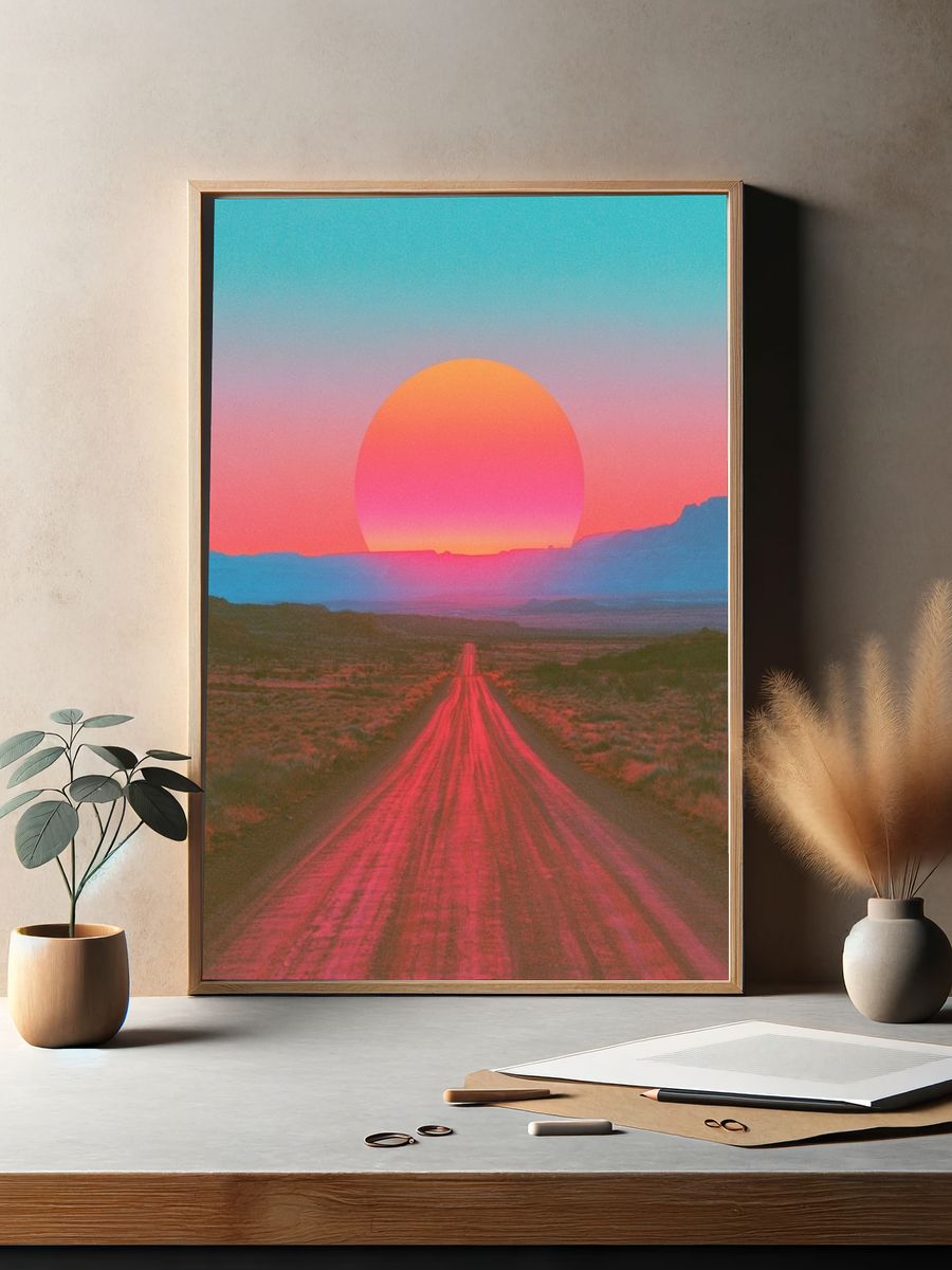 Neon Desert Sunset Poster. — room view 2