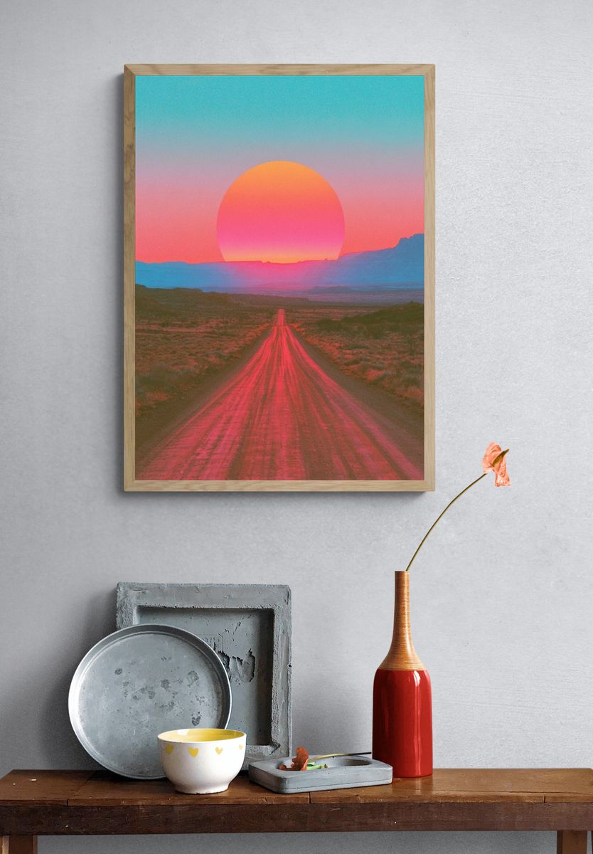 Neon Desert Sunset Poster. — room view 3