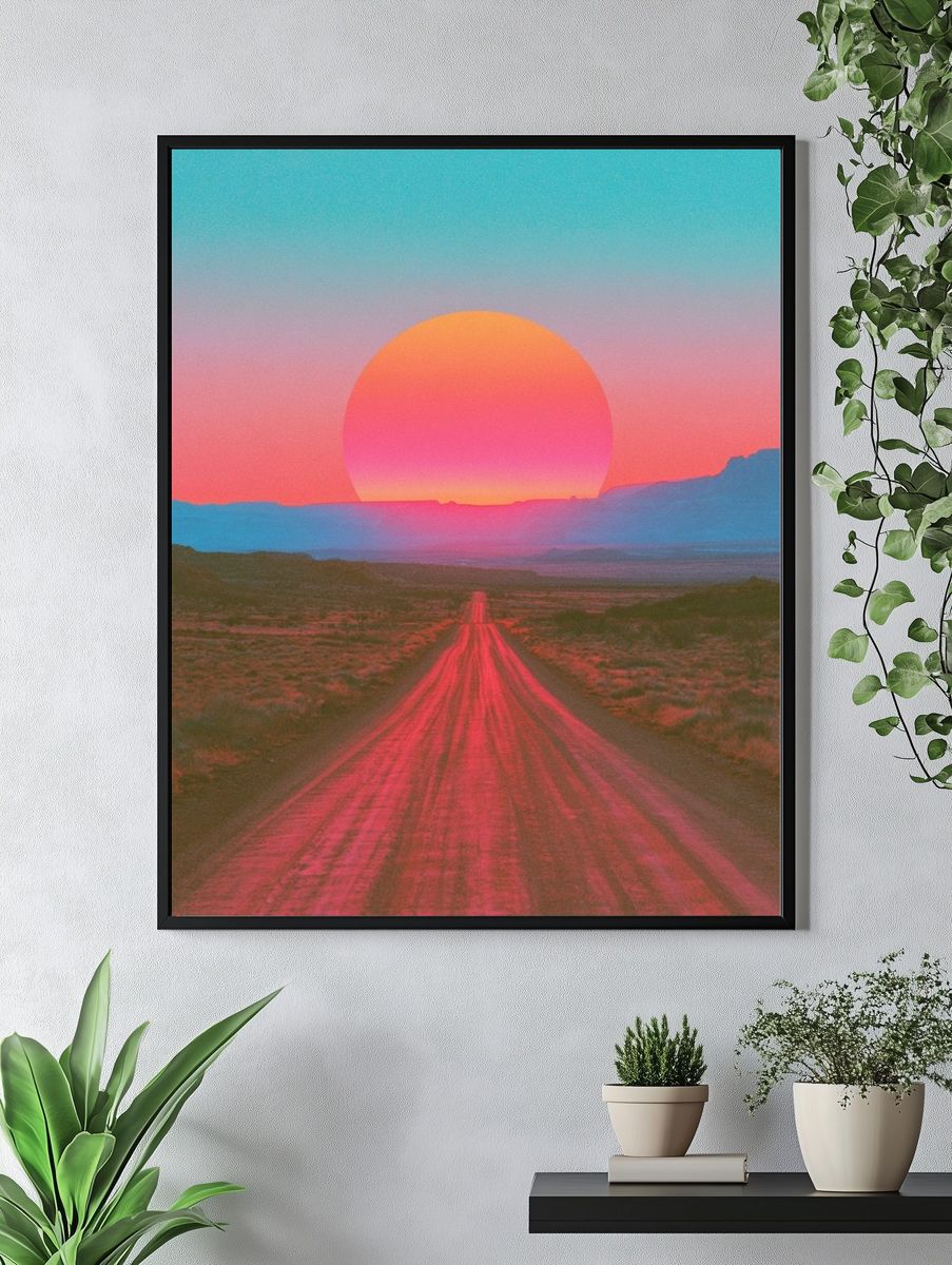 Neon Desert Sunset Poster. — room view 4