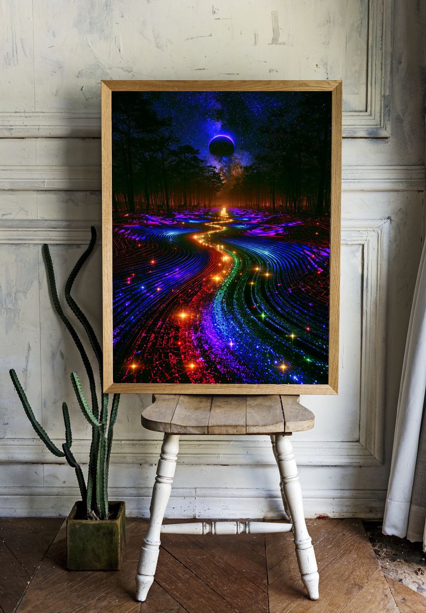 Neon Eclipse Forest Print. — room view 1