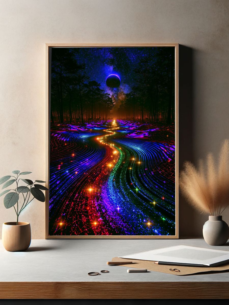 Neon Eclipse Forest Print. — room view 2
