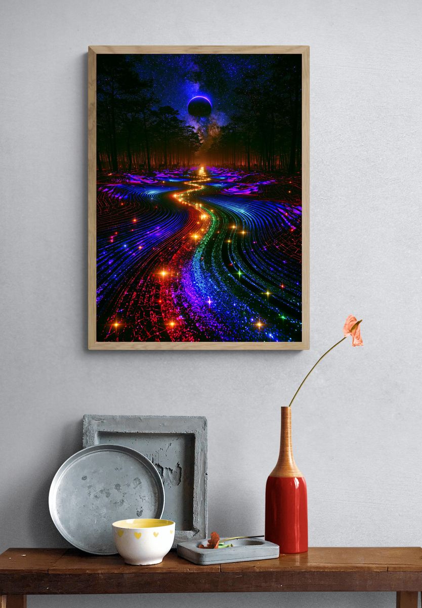 Neon Eclipse Forest Print. — room view 3