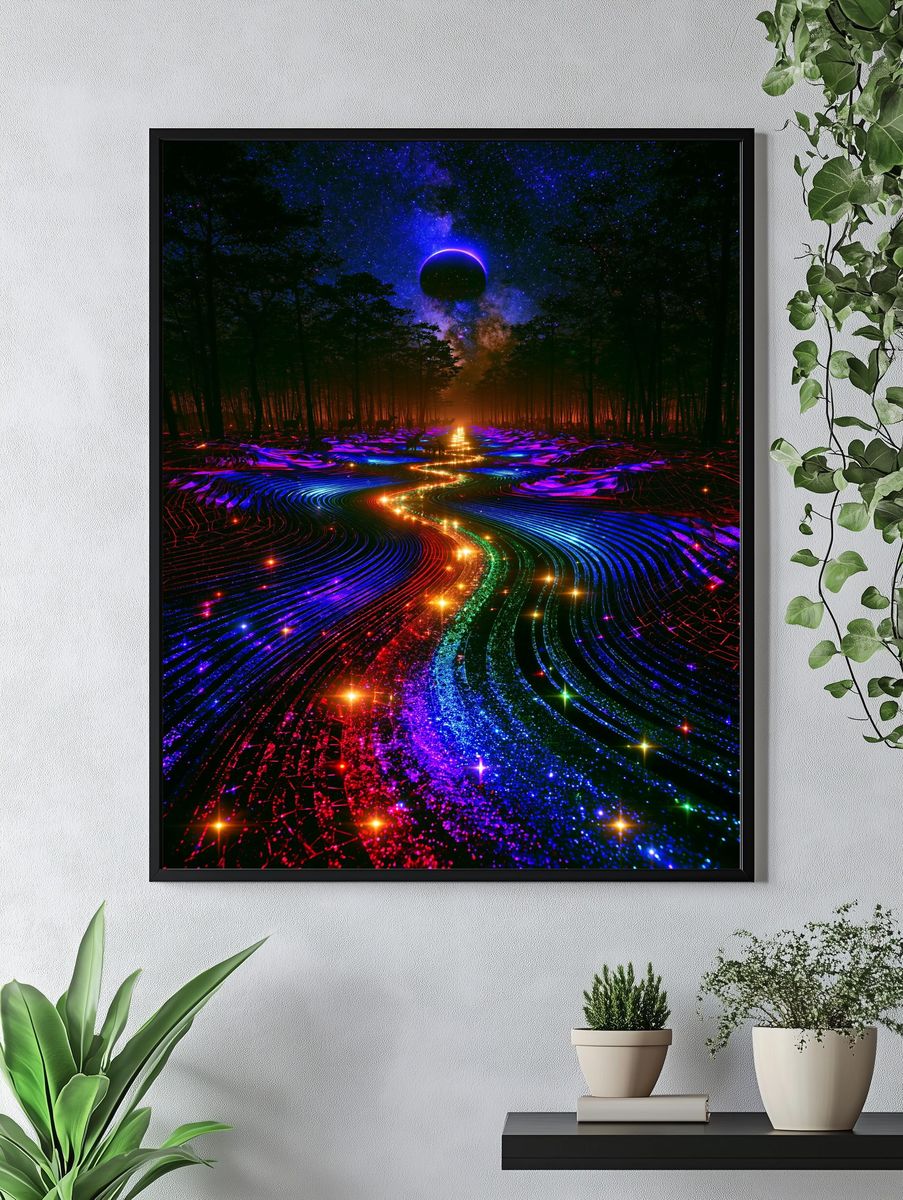Neon Eclipse Forest Print. — room view 4