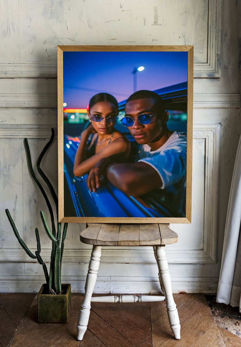 Neon Car Portrait Photography Poster. — room view 1