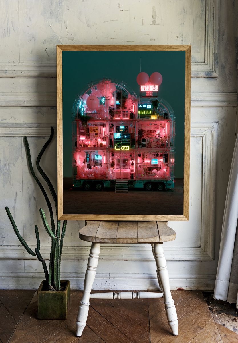 Neon Balloon House Photography Poster. room preview