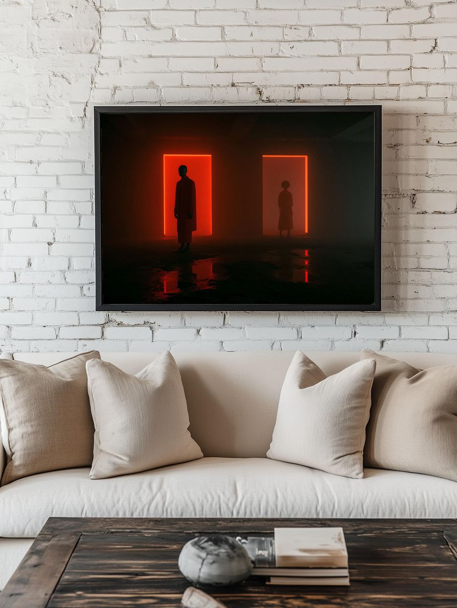 Neon Silhouettes Dark Art Print. — room view 1