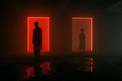 Neon Silhouettes Dark Art Print. poster