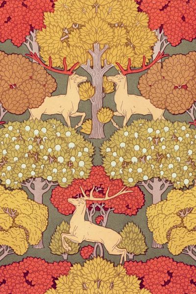 Autumn Forest with Deer — Vintage Print. poster