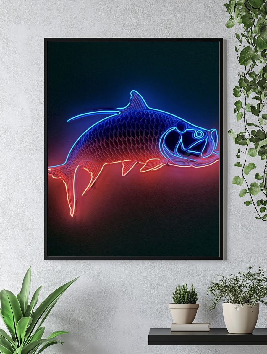 Neon Fish Illustration Poster. — room view 4