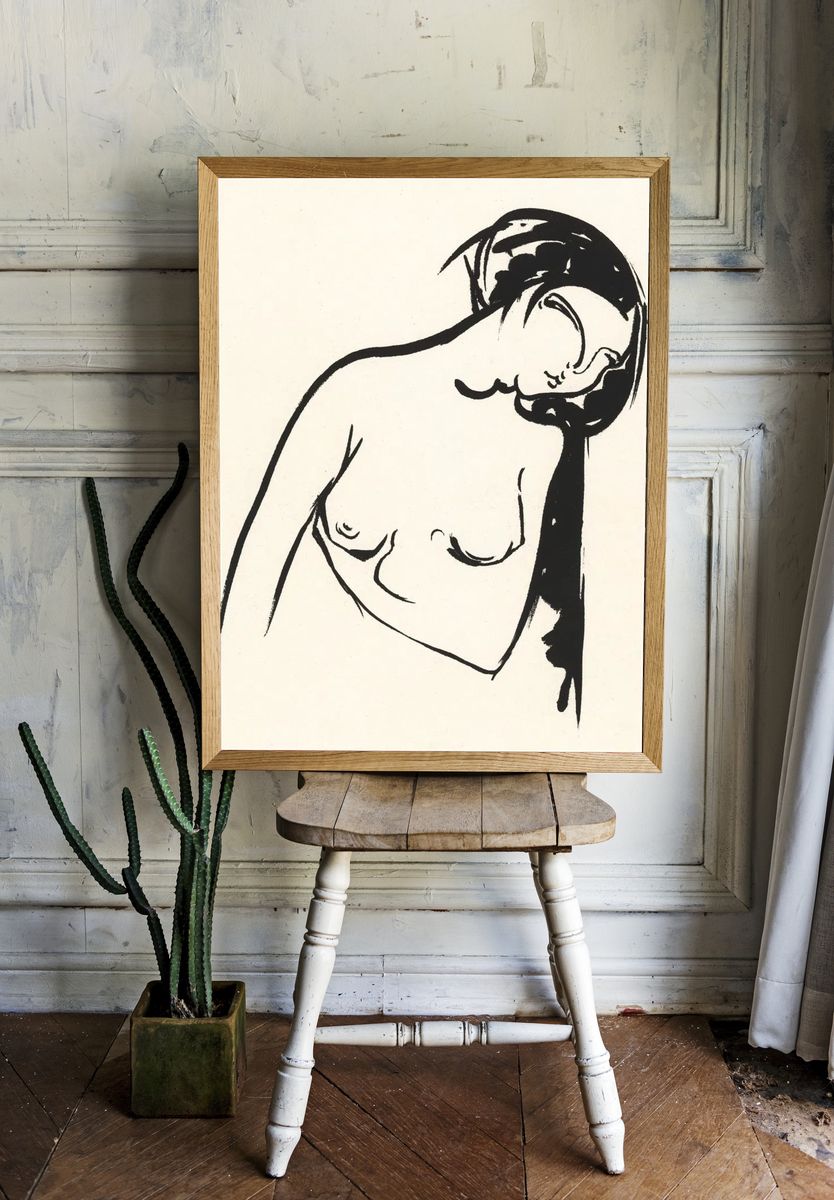 Nude Figure Ink Sketch Poster room preview