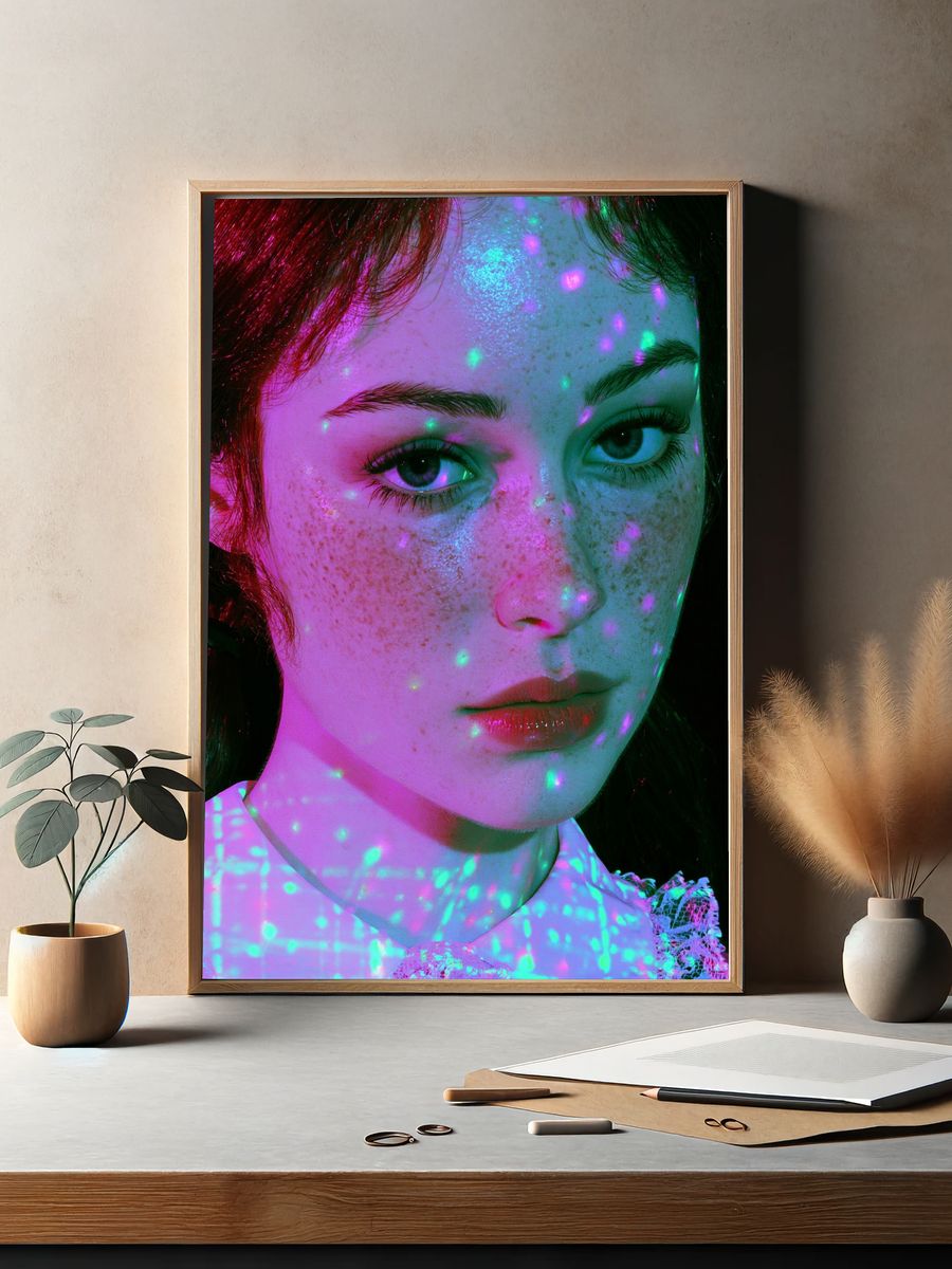 Neon Freckled Portrait Photography Poster. — room view 2