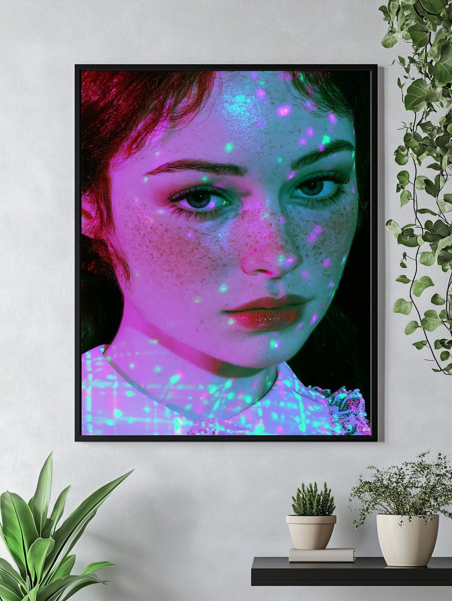 Neon Freckled Portrait Photography Poster. — room view 4