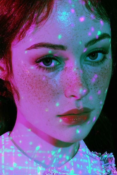 Neon Freckled Portrait Photography Poster. poster