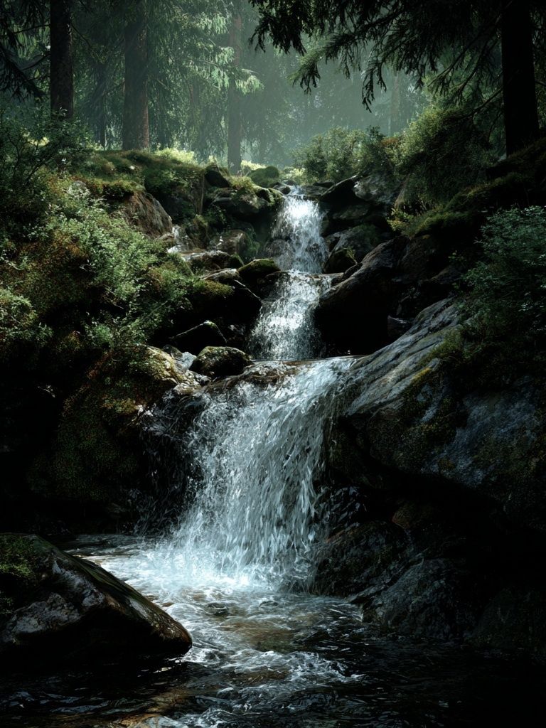 Serene Forest Waterfall Poster. poster detail