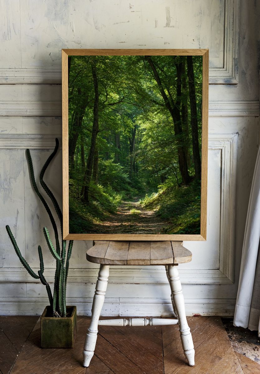 Serene Forest Path — Nature Poster. — room view 1