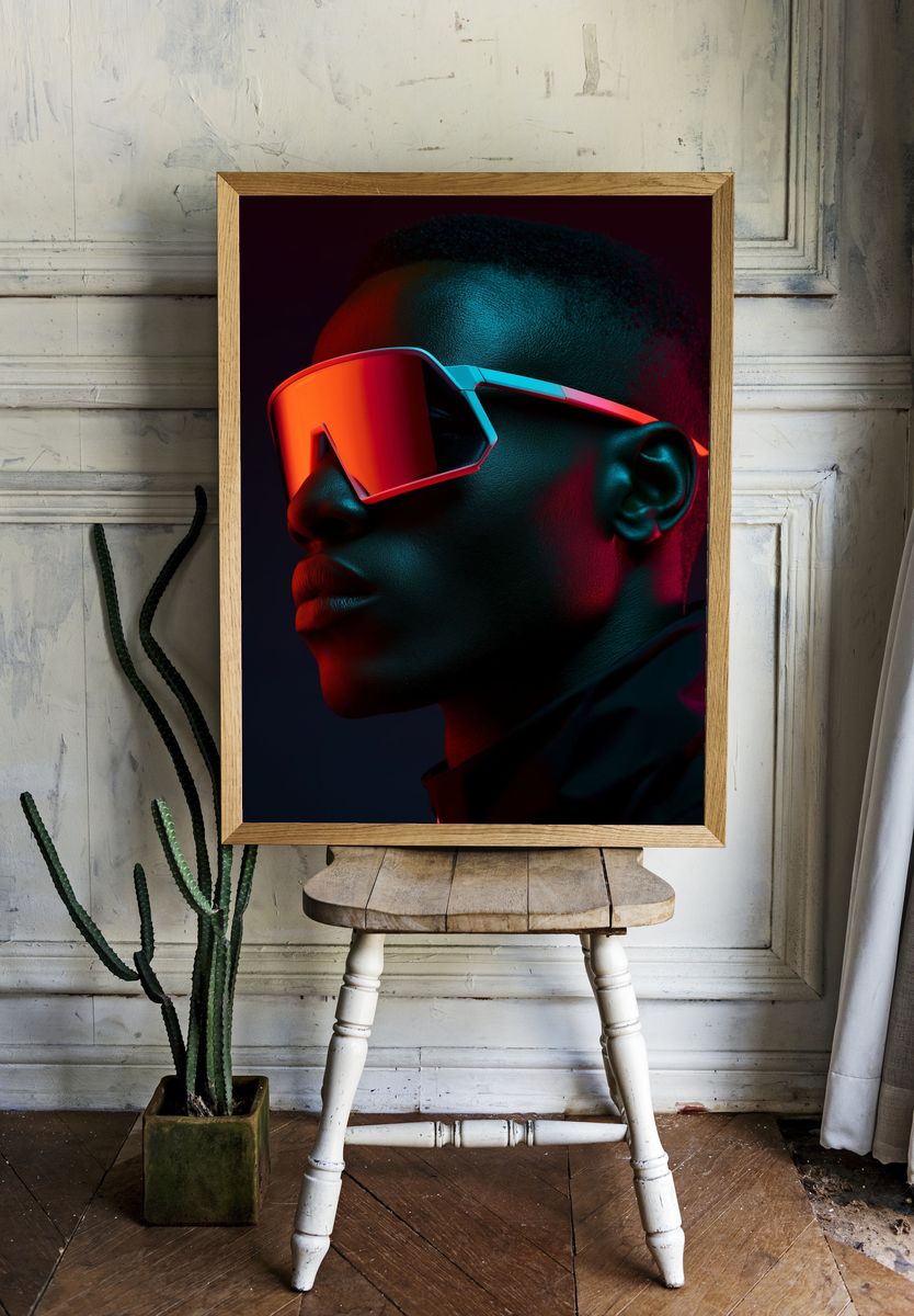 Neon Futurist Portrait Poster. room preview