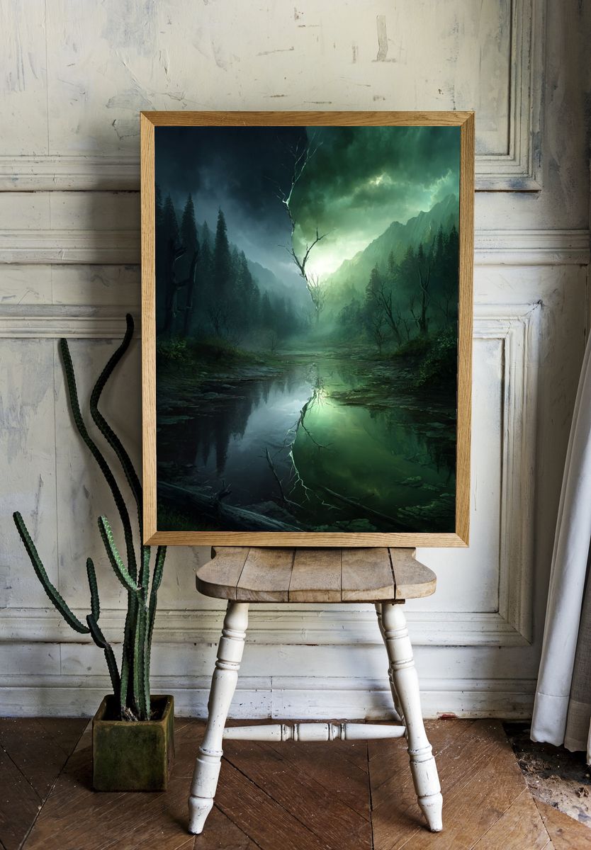 Mysterious Forest Reflection Poster room preview