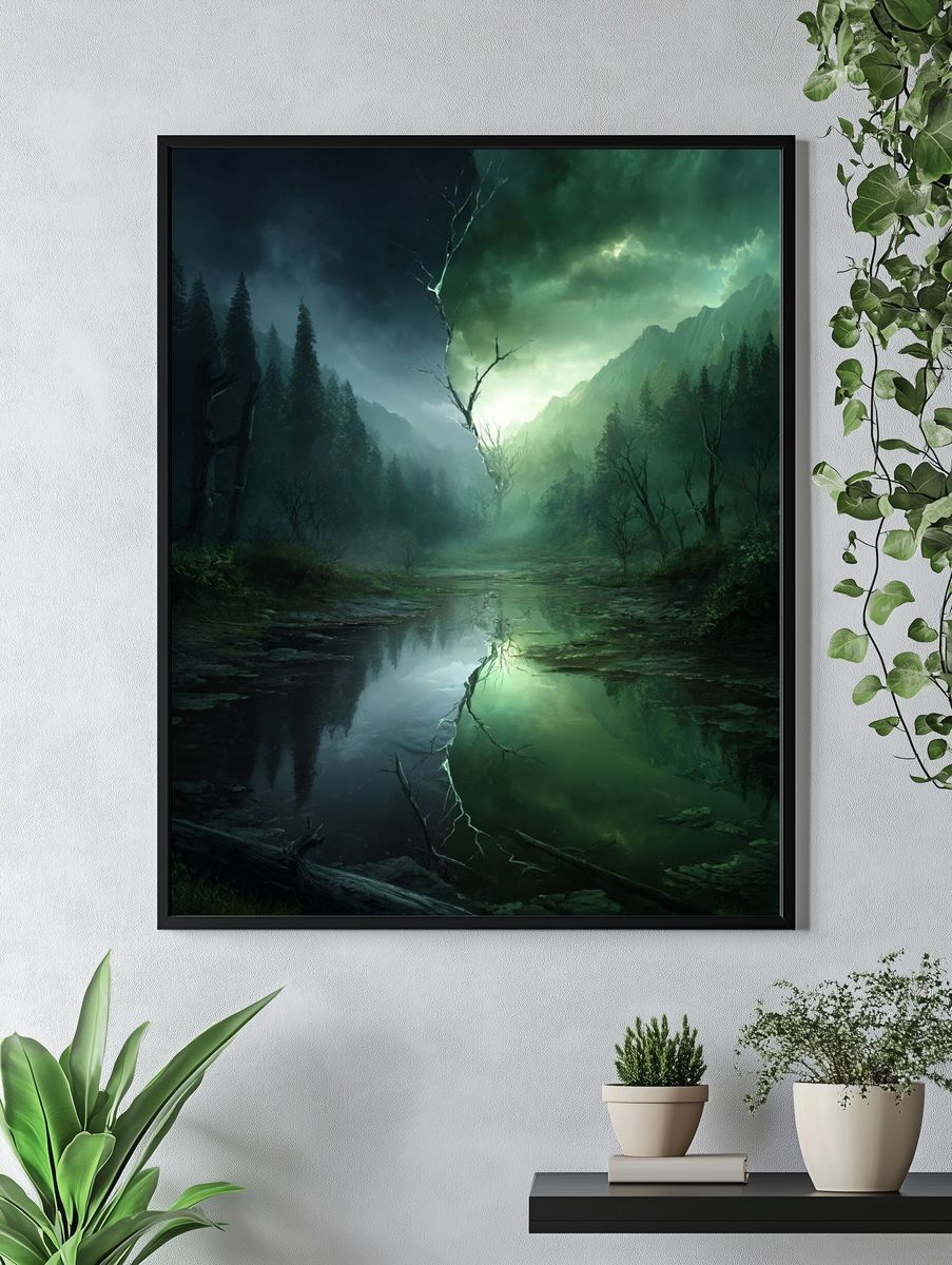 Mysterious Forest Reflection Poster. — room view 4