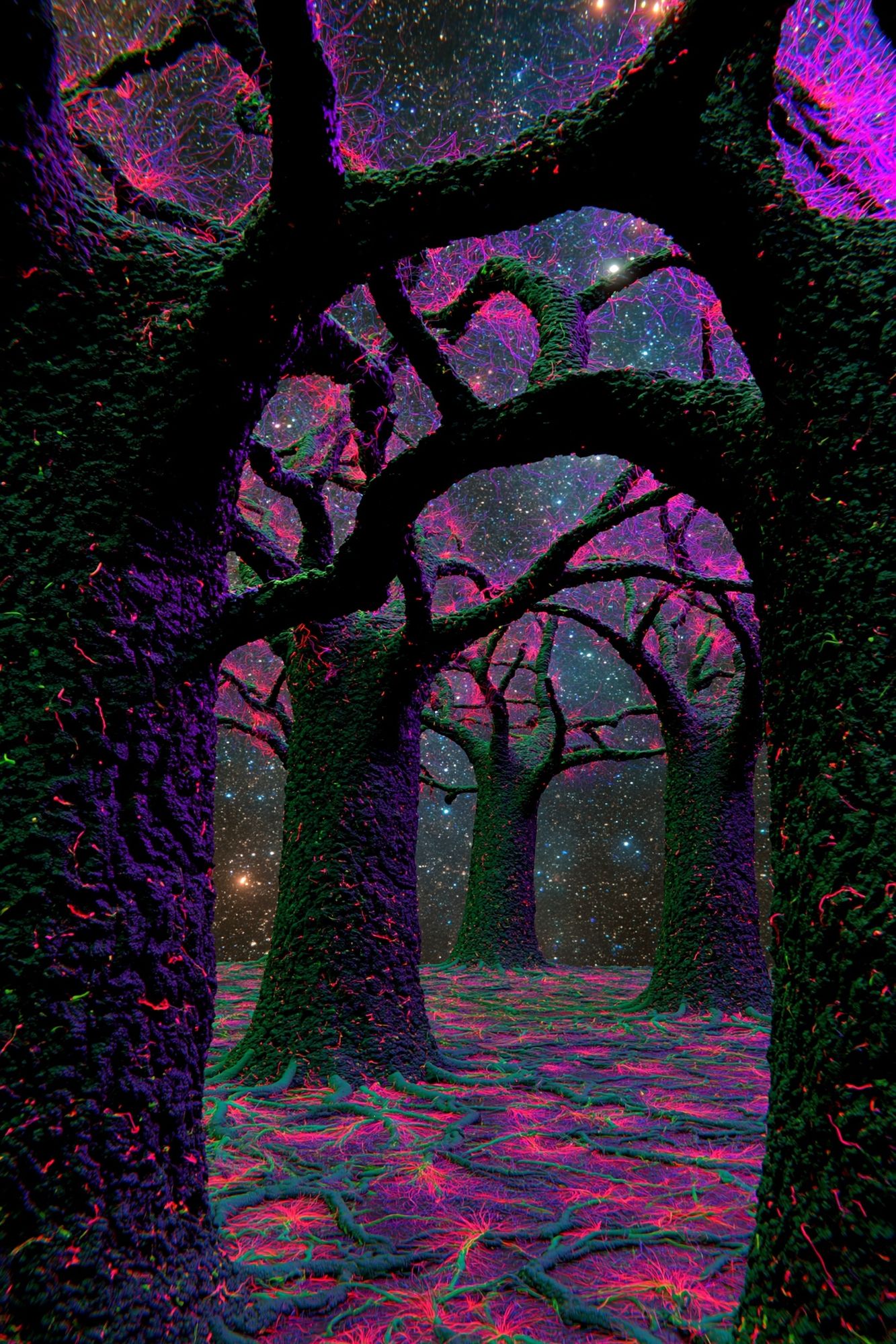 Neon Forest Under Stars Poster.