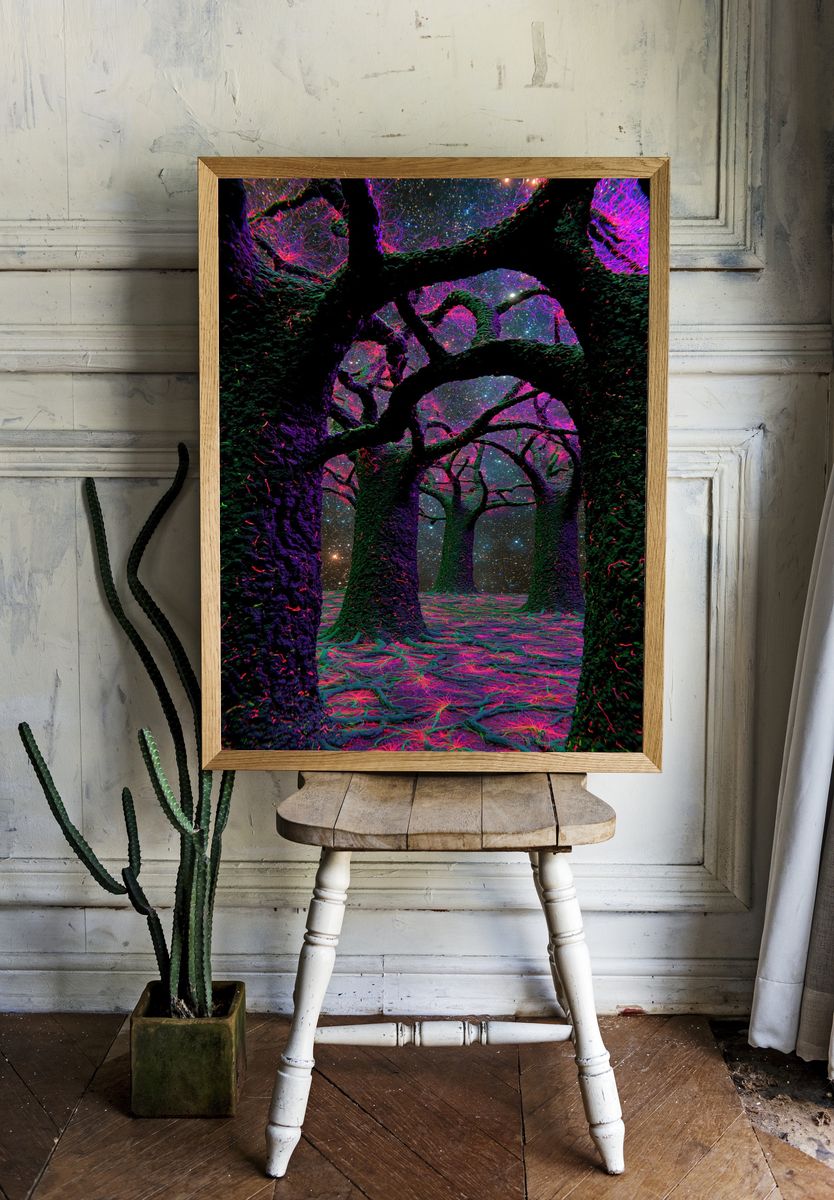 Neon Forest Under Stars Poster. room preview
