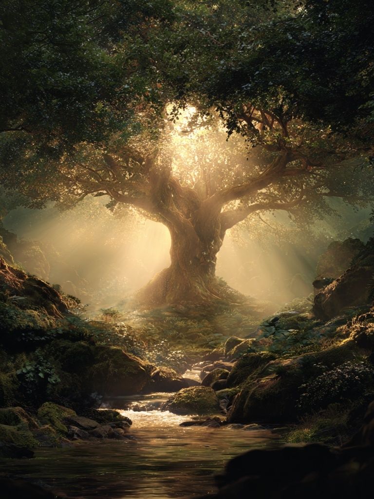 Majestic Tree in Enchanted Forest Poster. poster detail