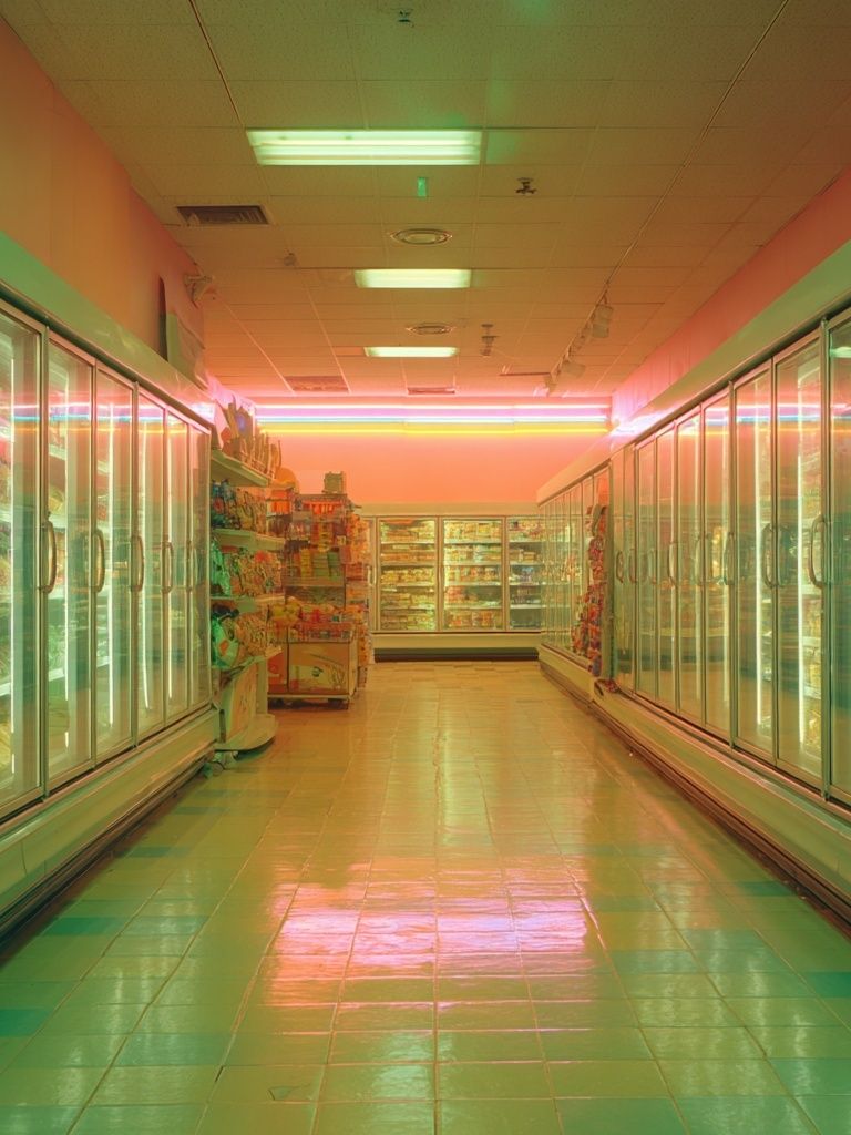Neon Grocery Aisle — Photography Print. poster — photography art