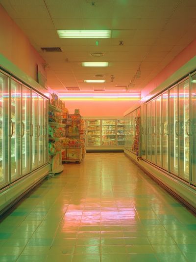 Neon Grocery Aisle — Photography Print. poster
