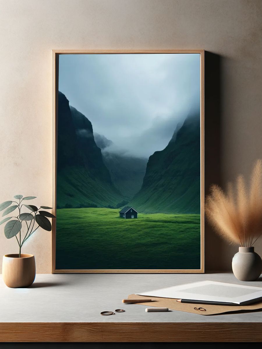 Solitary House in a Valley — Nature Poster. — room view 2