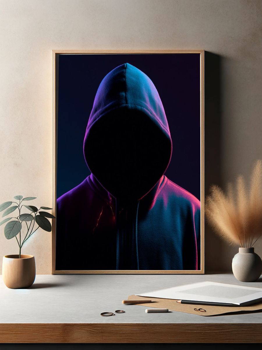 Neon Hooded Figure Photography Poster. — room view 2