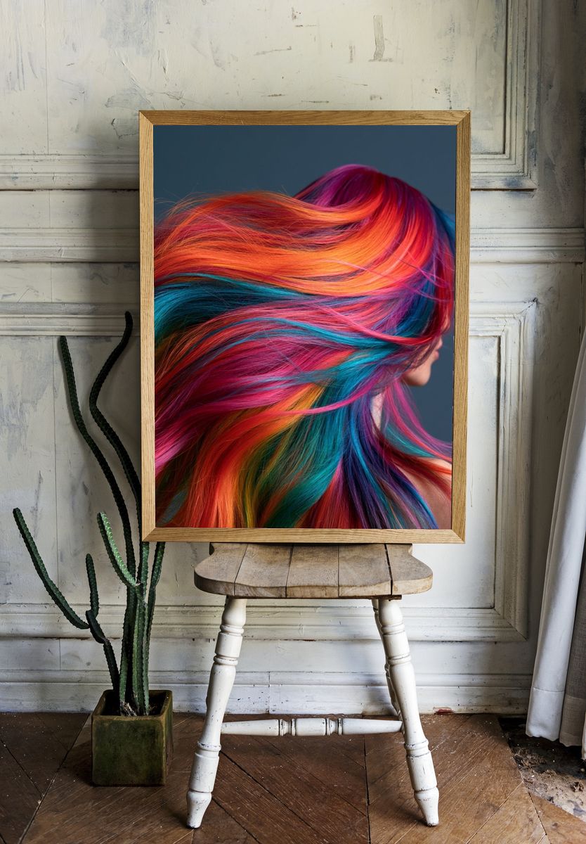 Neon Hair Portrait Print. — room view 1